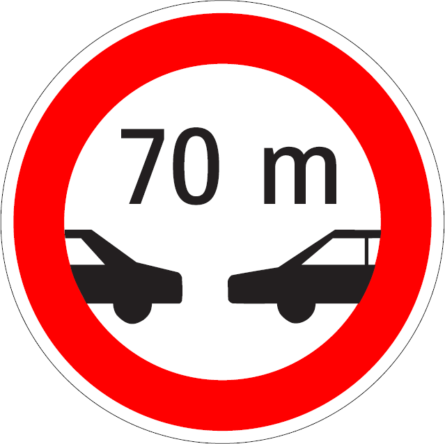 Zákaz jazdy motorových vozidiel vo vzdialenosti kratšej, ako je vyznačené (vzor)