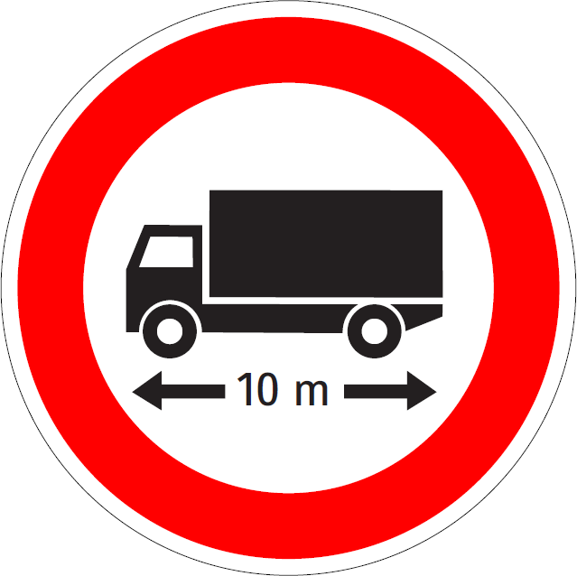 Zákaz vjazdu vozidiel, alebo súprav vozidiel, ktorých dĺžka presahuje vyznačenú hranicu (vzor)