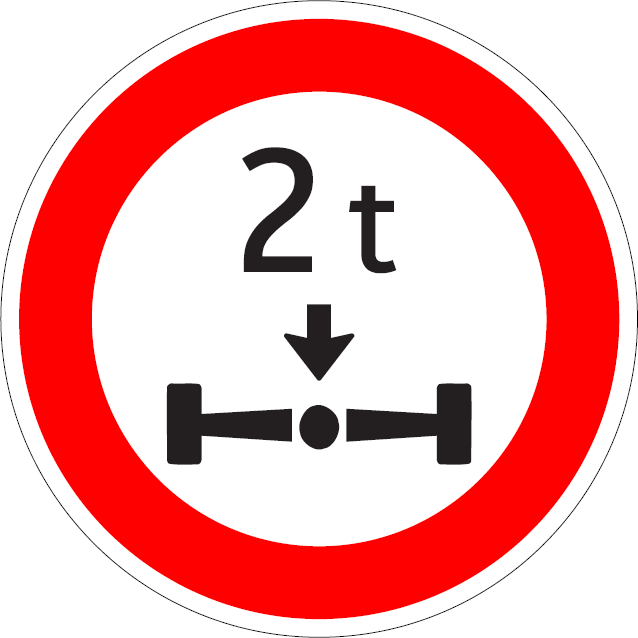Zákaz vjazdu vozidiel, ktorých okamžitá hmotnosť pripadajúca na jednu nápravu presahuje vyznačenú hranicu (vzor)