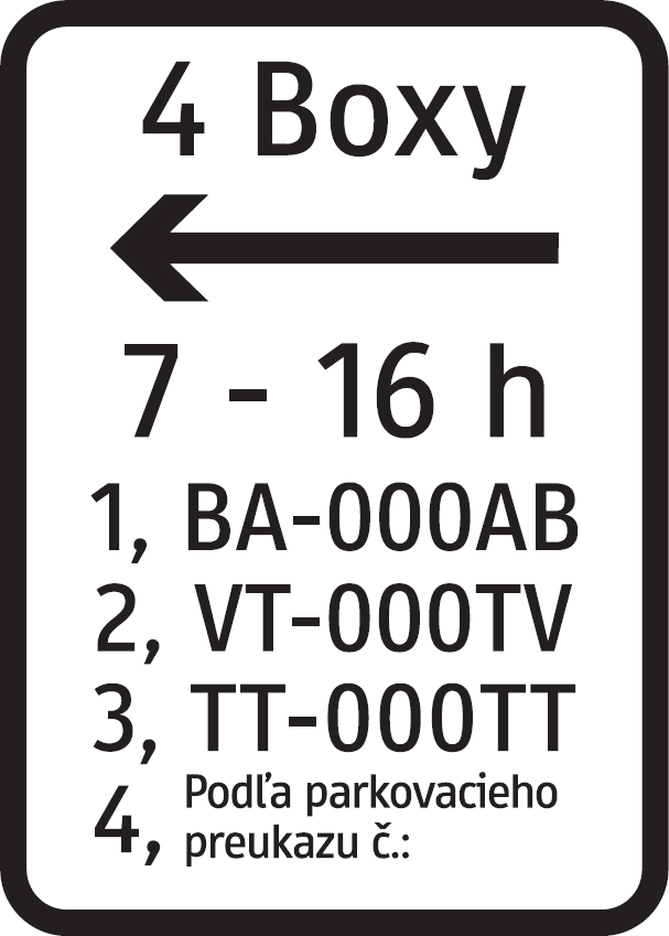 Dodatková tabuľka pre vyhradené parkovanie (vzor)